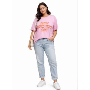428 Pink Graphic T-Shirt “Own Who You Are” Oversized Tee Casual Affirmation Top